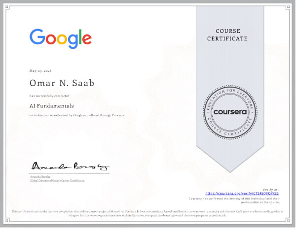 Coursera certificate CT345QFOYXZS